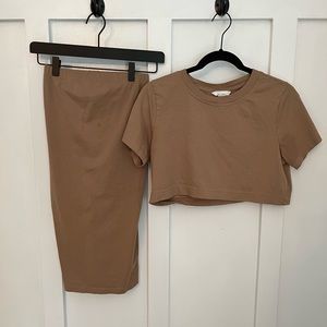 MAMA Maternity 2-Piece Top and Skirt Set Dark Beige